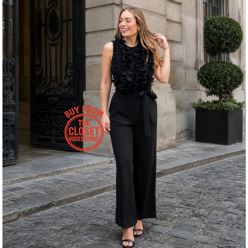 Zara Black Ruffle Wide Leg Jumpsuit Belted Sleeveless Elegant Evening Size M NWT - Picture 9 of 16